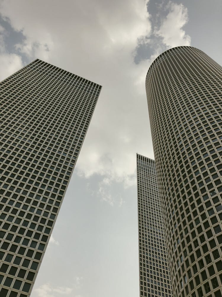 Low Angle Shot Of Modern Skyscrapers In Tel Aviv Downtown, Israel