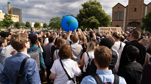 Crowd with Globe on Demonstration
