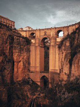 Captivating shot of the iconic Puente Nuevo bridge in Ronda, Spain, showcasing its architectural grandeur.