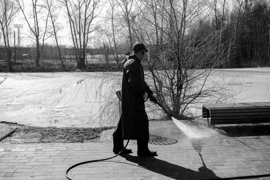 Illustrative pavement-washing stock photo