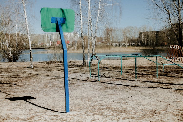 Back Of A Basketball Hoop In A Park