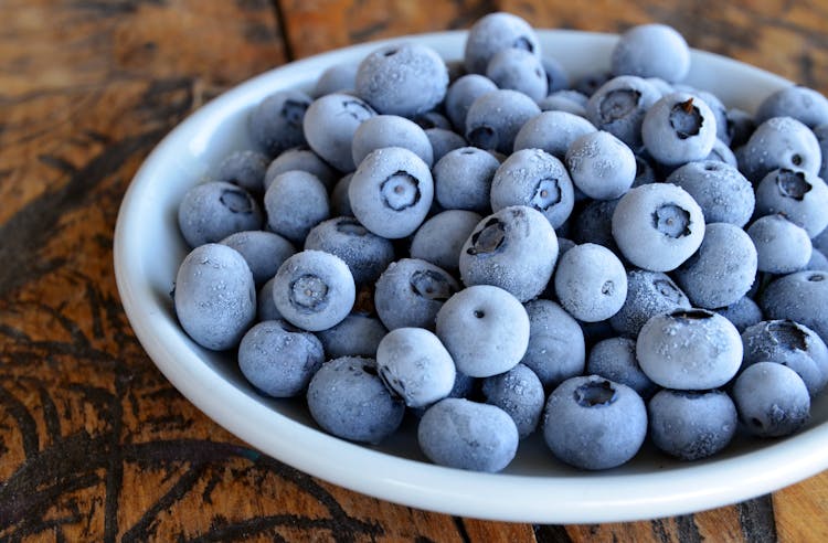 Frozen Blueberries In The Bowl