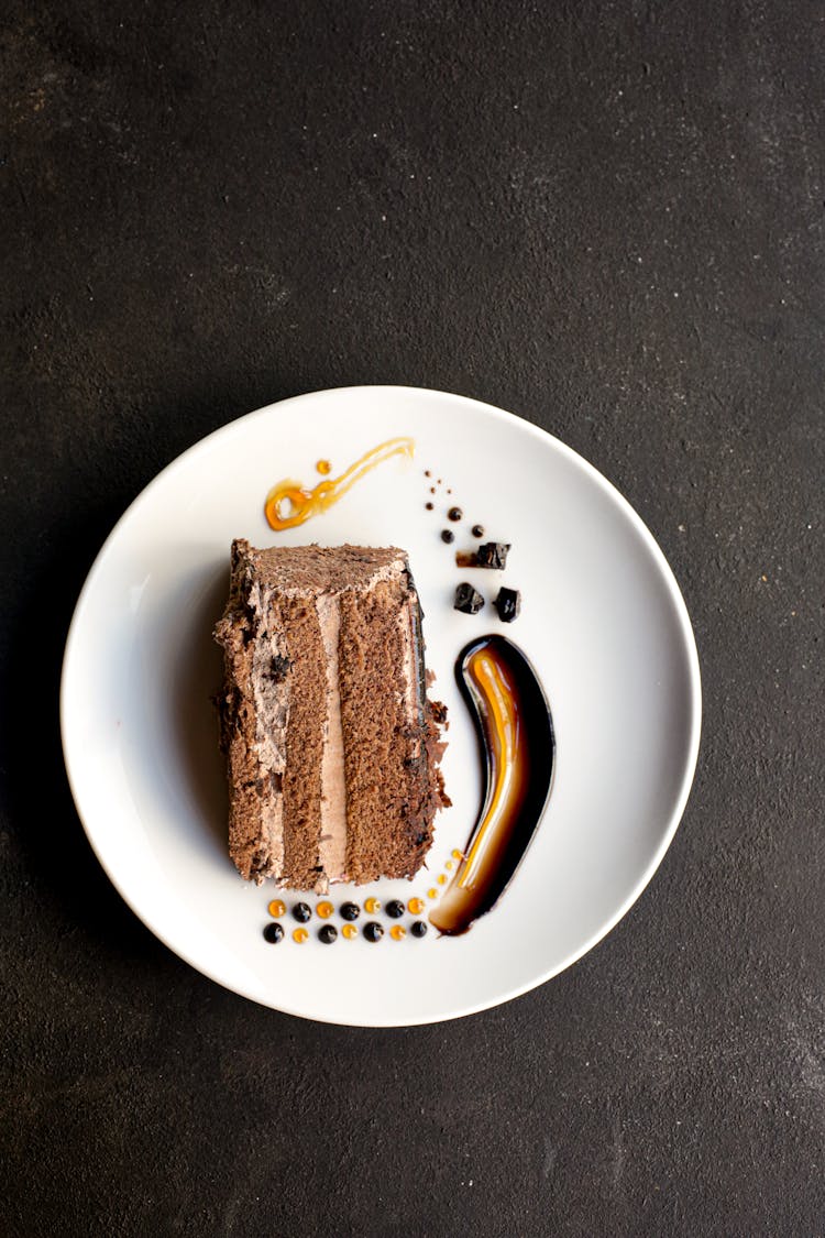 Decorated Plate With A Cake Slice