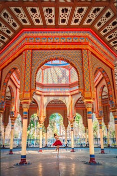 Colorful Moorish architectural details at Kiosko Morisco in Mexico City.