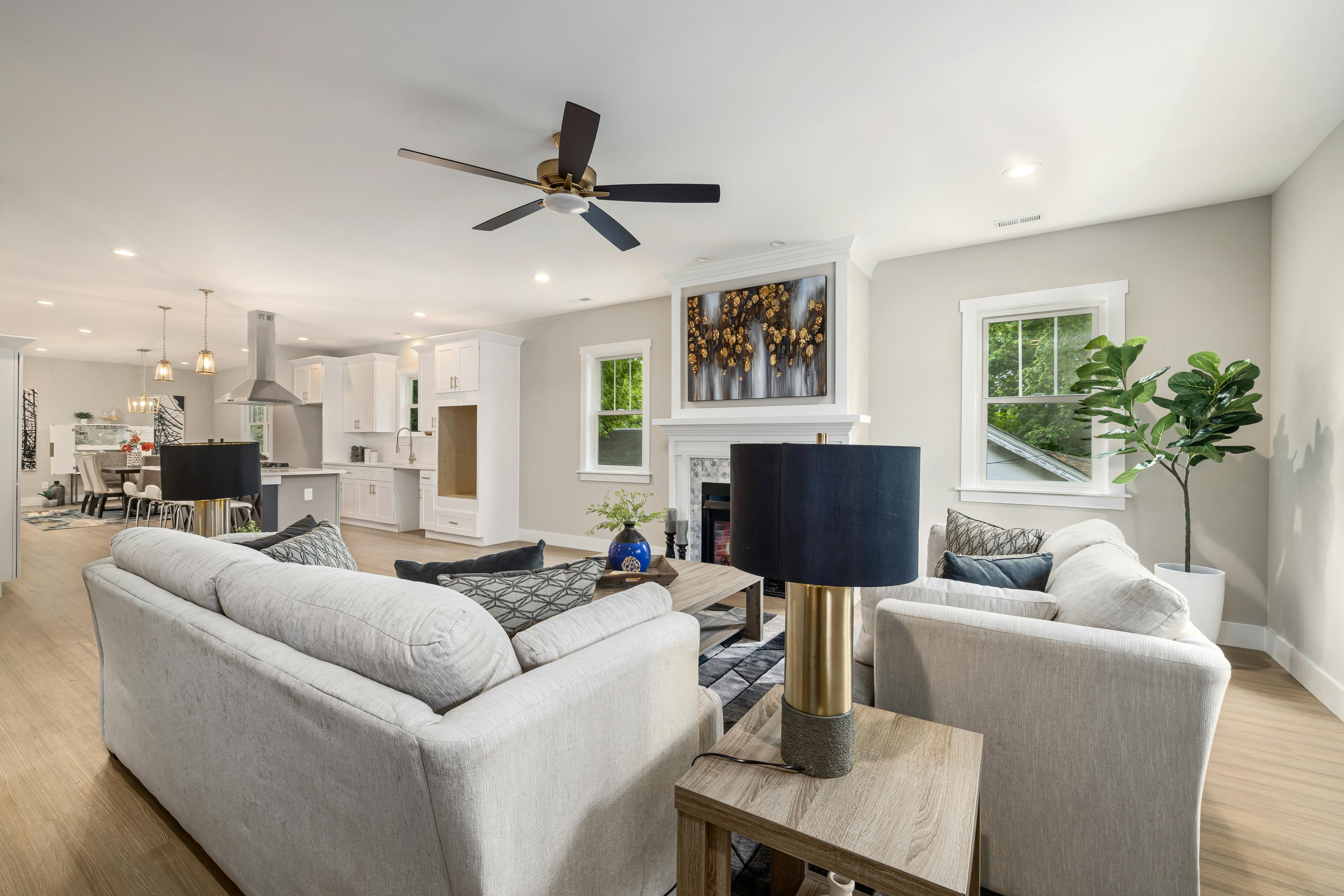 Alt Text: Bright living room prepared for professional photography