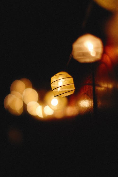Free Hanging Lanterns in the Street During Nighttime Stock Photo