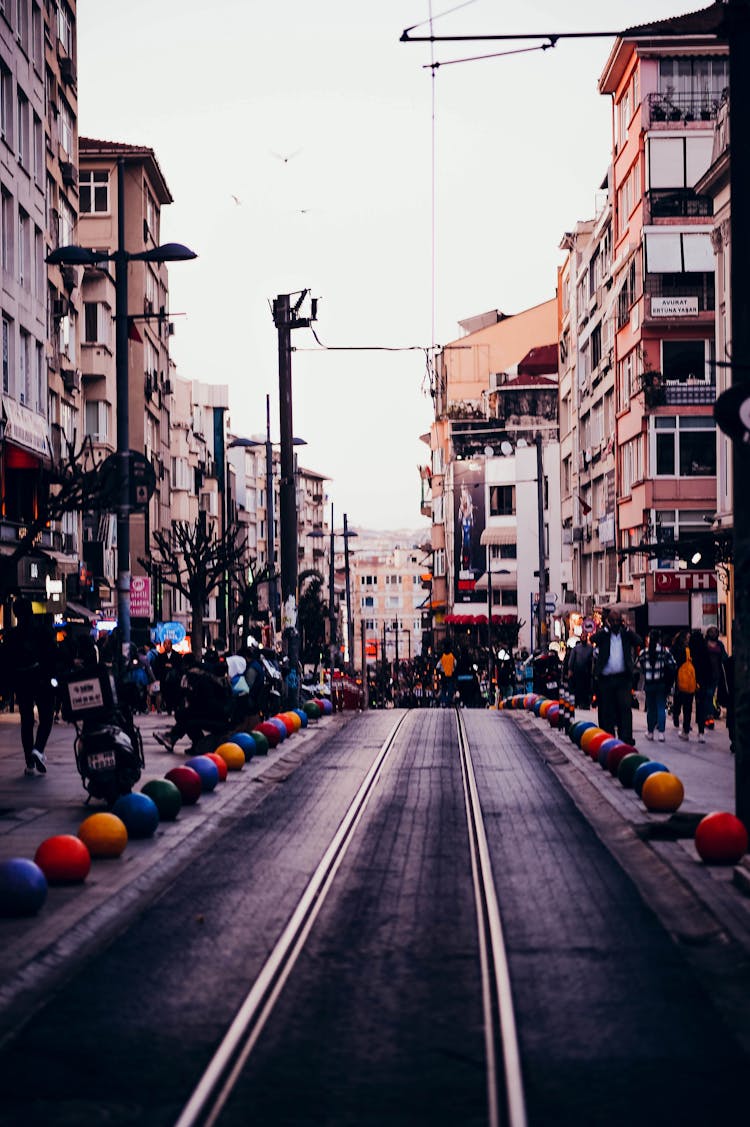 Colorful Decorations Along Tramway Rails 