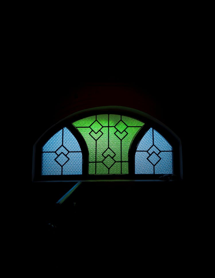 Green And Blue Stained Glass Window 