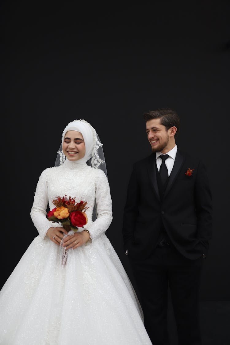 Muslim Bride And Groom On Wedding Day