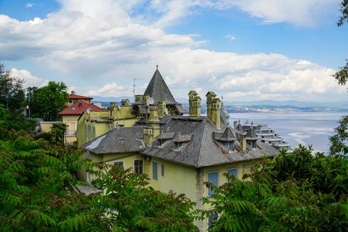 Free Beautiful view of historic architecture by the Adriatic Sea in Opatija, Croatia. Stock Photo