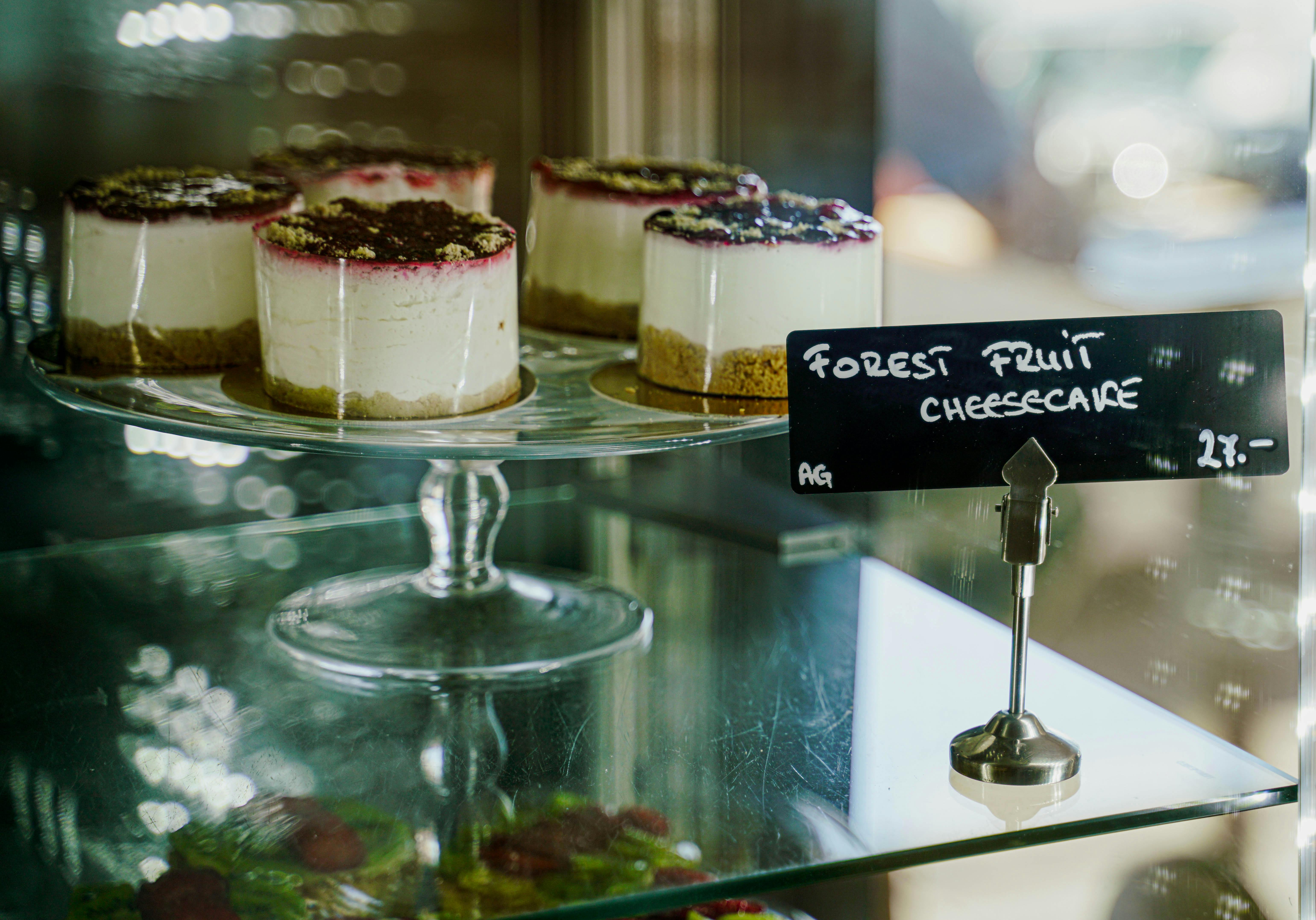 cheesecakes on a cake stand