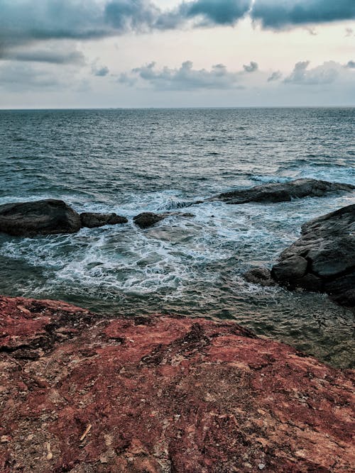 Crashing Waves on Rocky Seashore