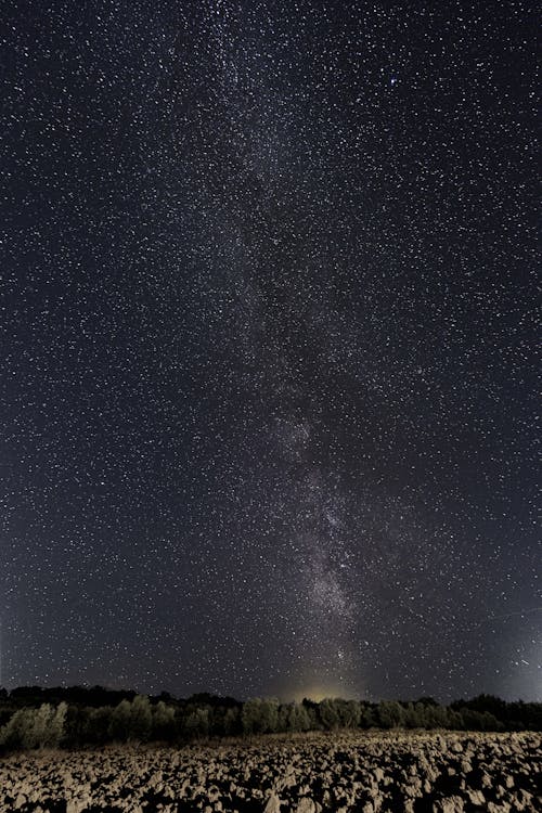 Free Milky Way Appearing in Sky Over Field in Tuscany Stock Photo