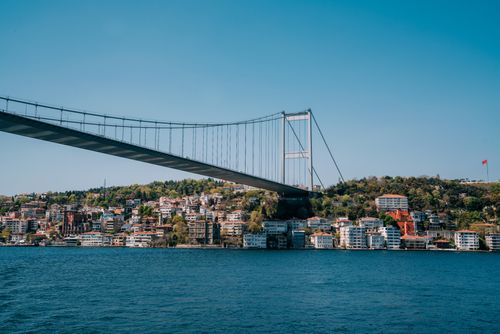 Free Stunning view of the Fatih Sultan Mehmet Bridge spanning the Bosphorus in Istanbul. Stock Photo