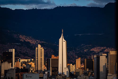 Skyline of Medellin, Colombia with the View of Coltejer Building