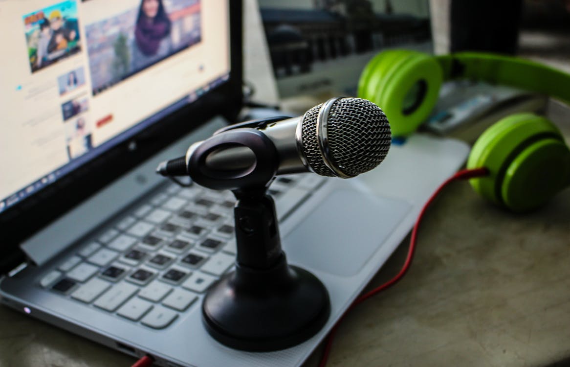 Free Microphone On Laptop Stock Photo