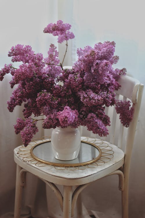 白色花瓶中的紫丁香花