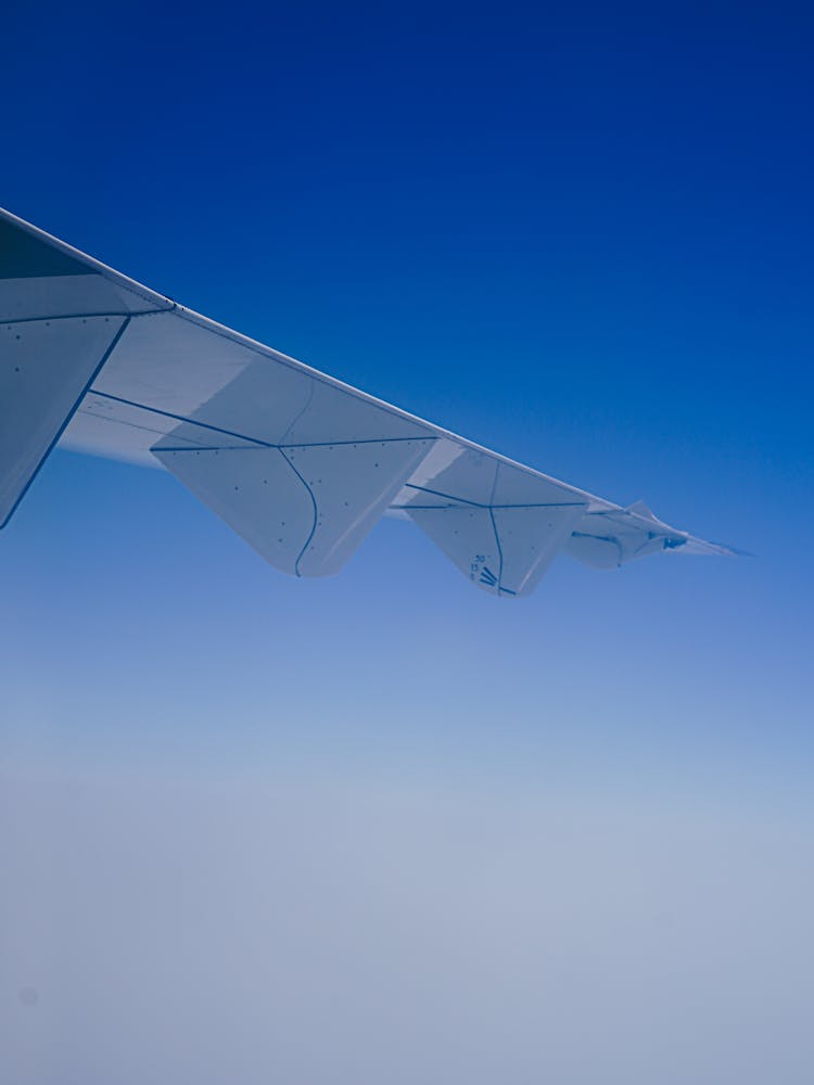 Airplane Wing Flying Under Blue Sky