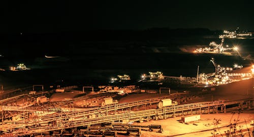 Aerial View of an Illuminated Mine at Night 