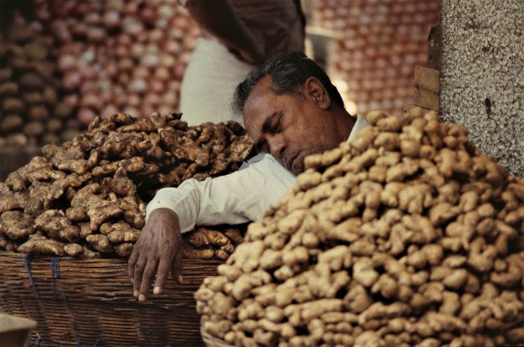 Man Taking A Nap While Selling Ginger