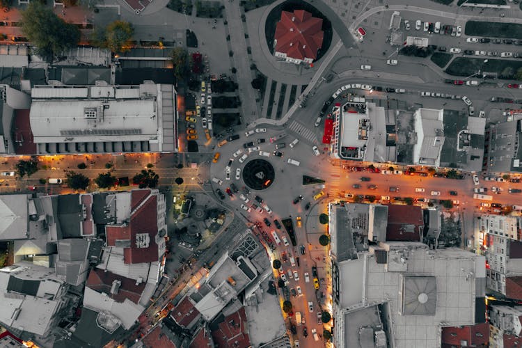 Aerial View Of Roundabout In City