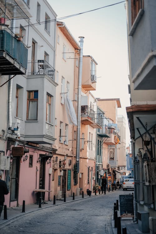 Narrow Alley Between Residential Buildings in Istanbul, Turkey 