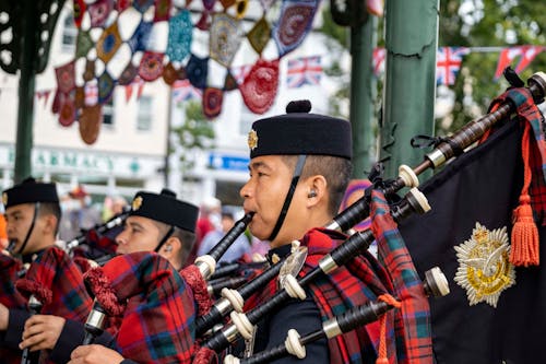 Nepali Pipe Band of Royal Gurkha Rifles Playing at a Festival