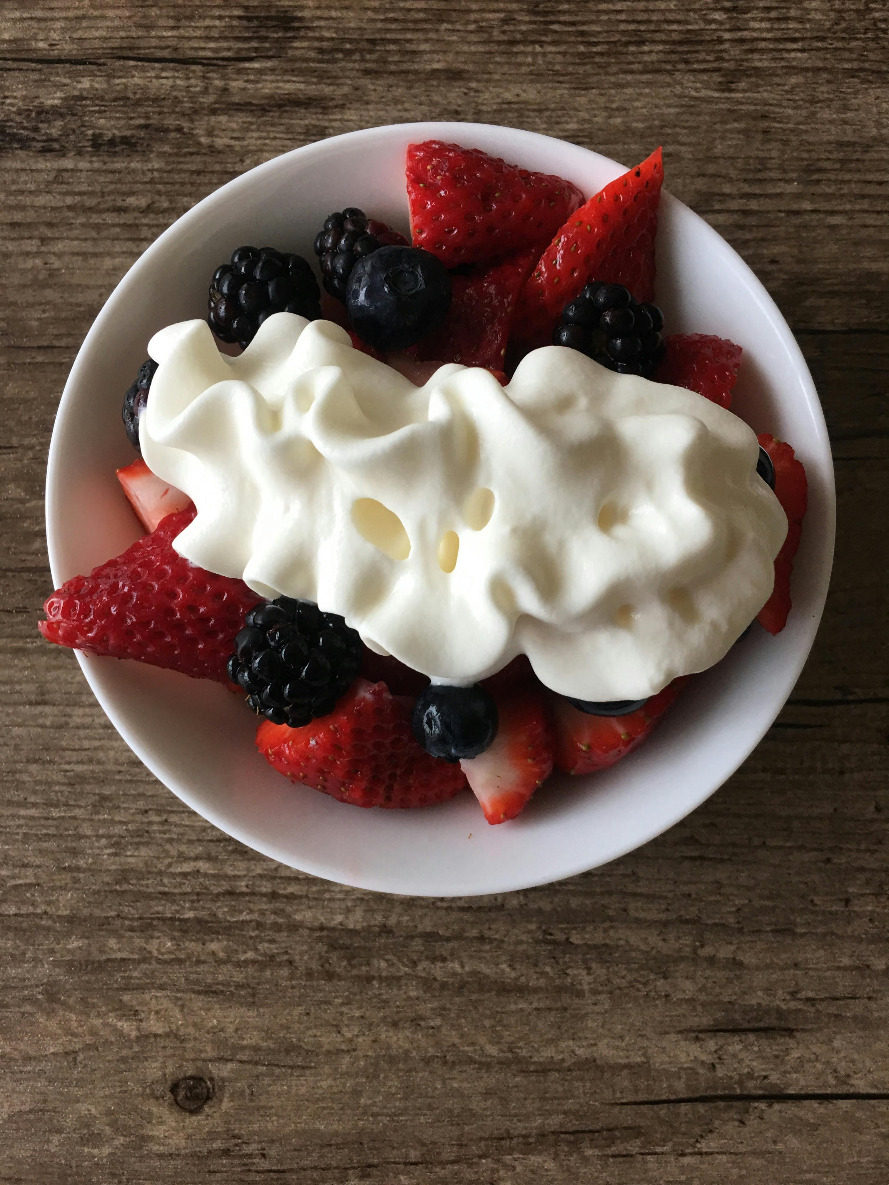 Free stock photo of mixed berries whipped cream