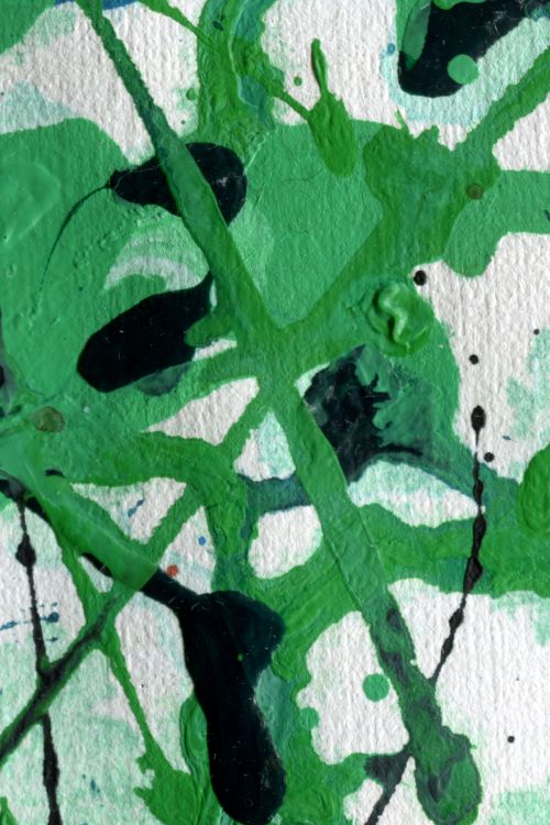 Free Vibrant abstract painting featuring green and black splashes on textured surface. Stock Photo