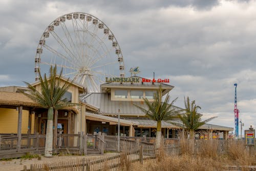A Ferris Wheel Behind a Restaurant Building