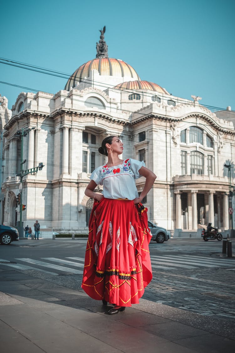 A Woman Posing Near The Palacio De Bellas Artes