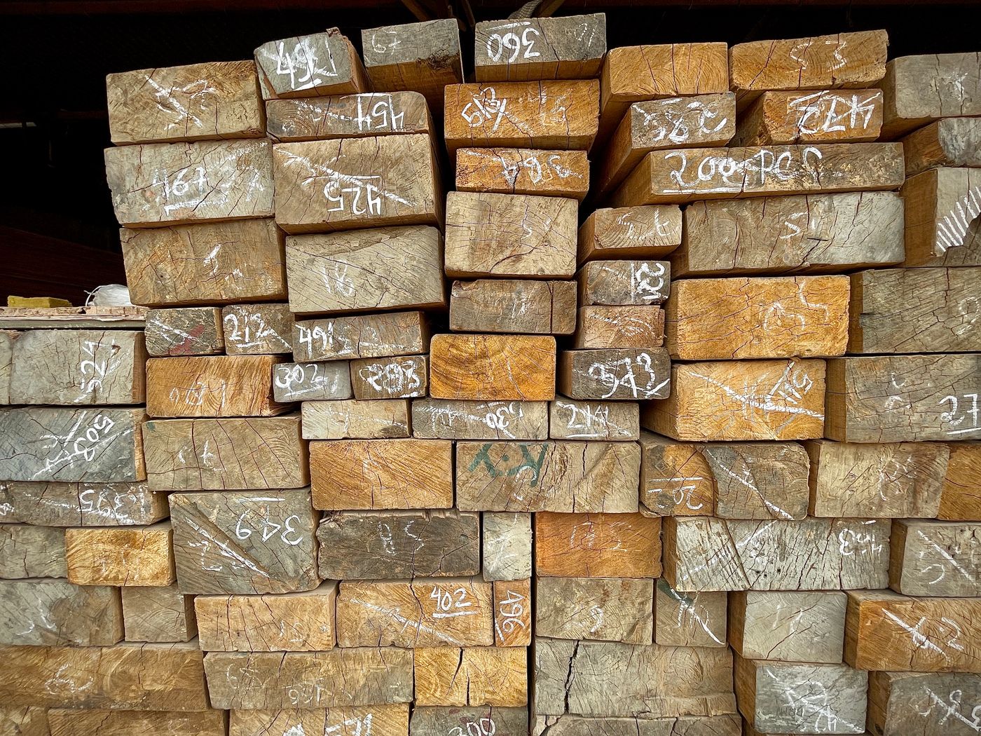 Tallied board ends marked with lot numbers