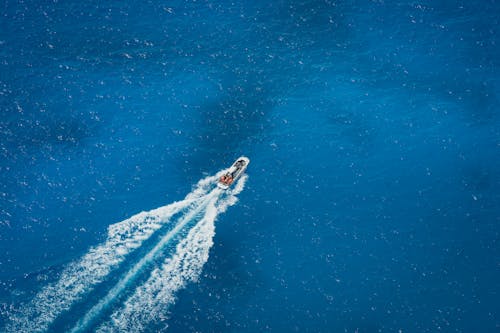 Aerial Footage of a Speedboat sailing on Ocean 