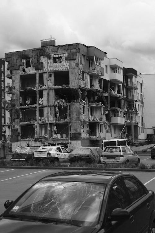 Destroyed Building in Black and White