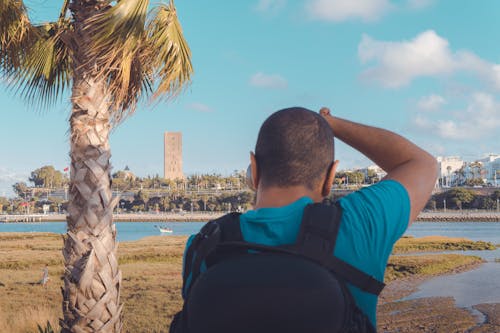 Free stock photo of backpack, blue sky, camera