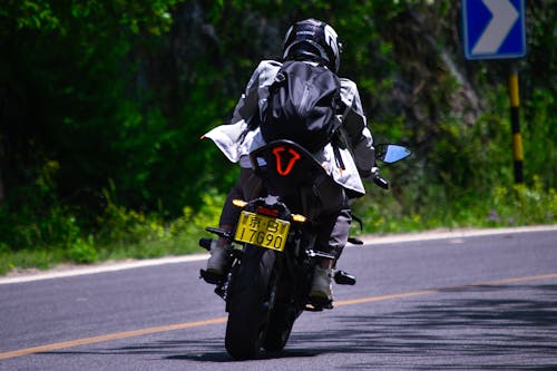 Back View of a Person Riding a Motorcycle 