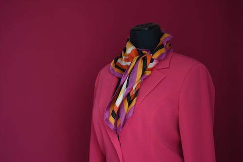 Pink Blazer with a Colorful Scarf