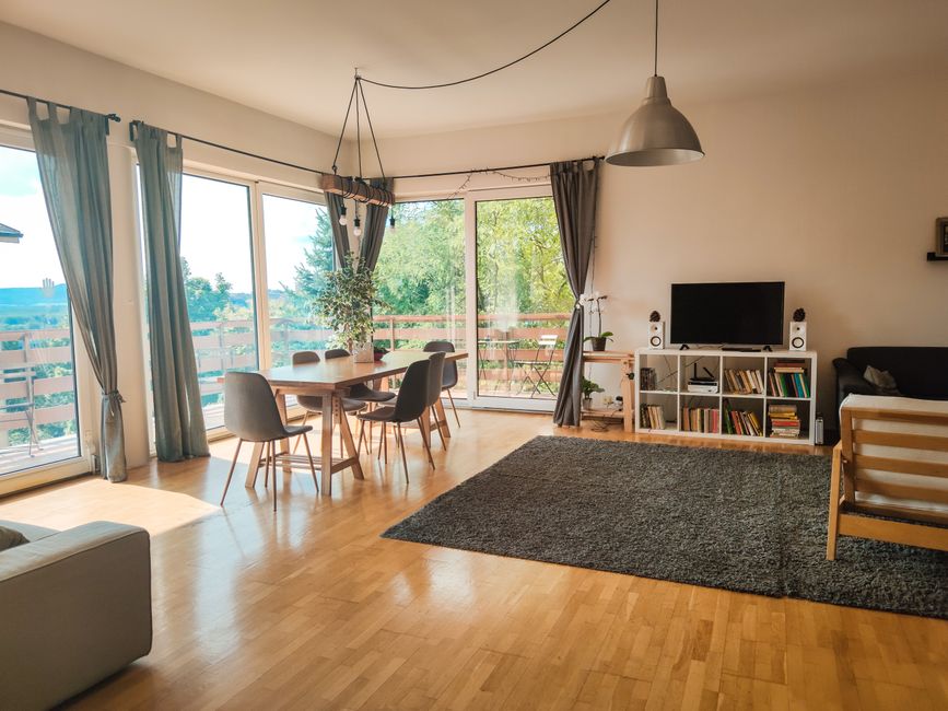AI-generated apartment interior with unrealistic furniture