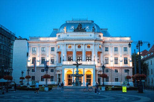 People Walking in Front of the National Theatre