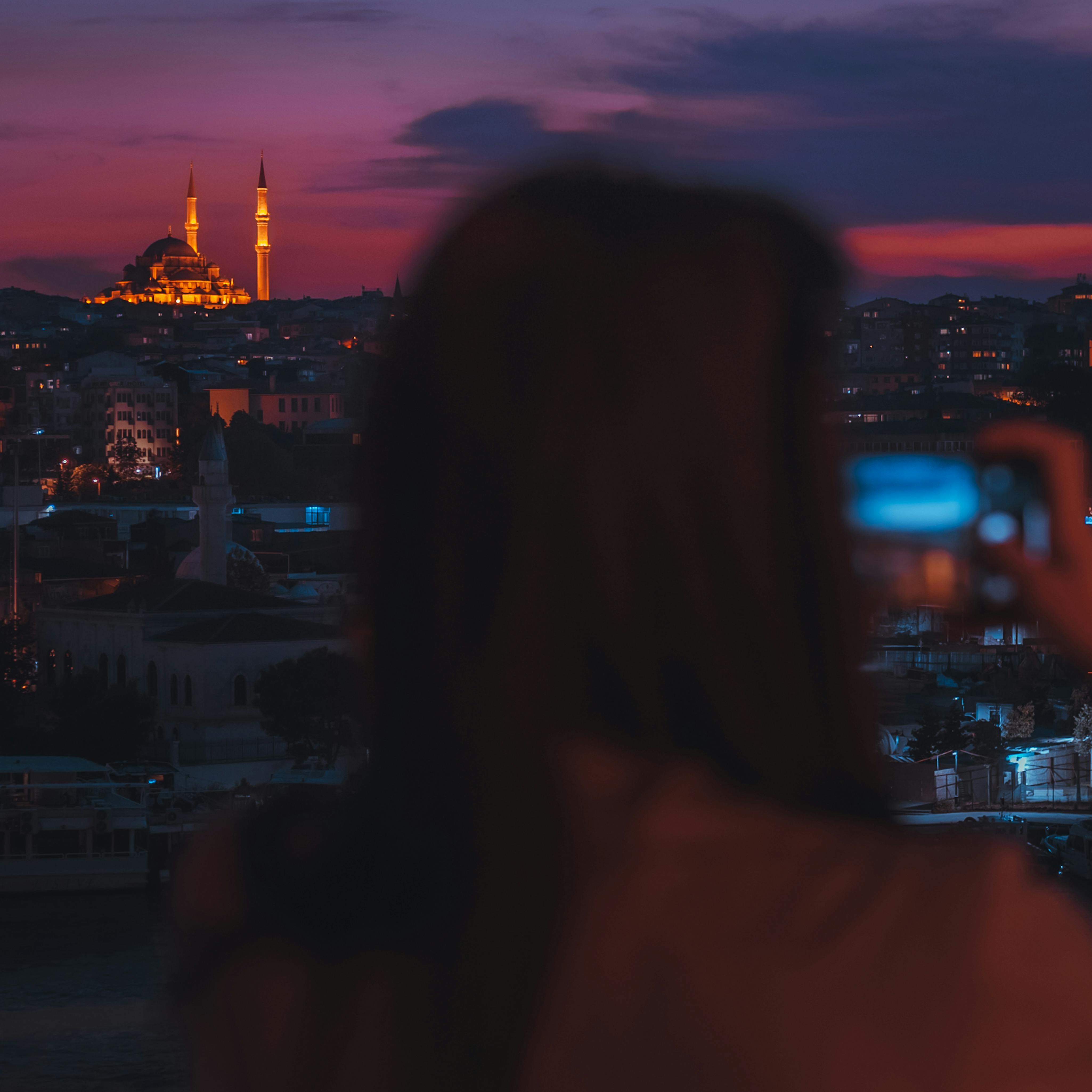 fatih mosque during night time