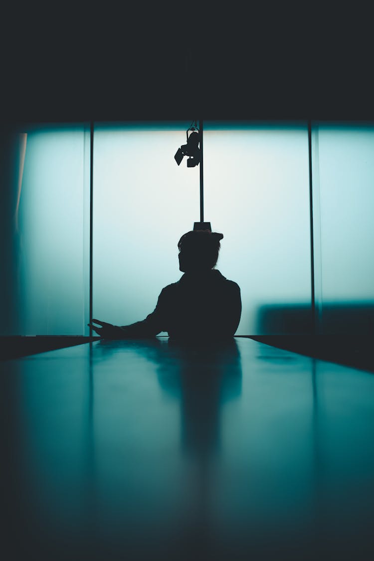 Silhouette Of Person Sitting At A Table