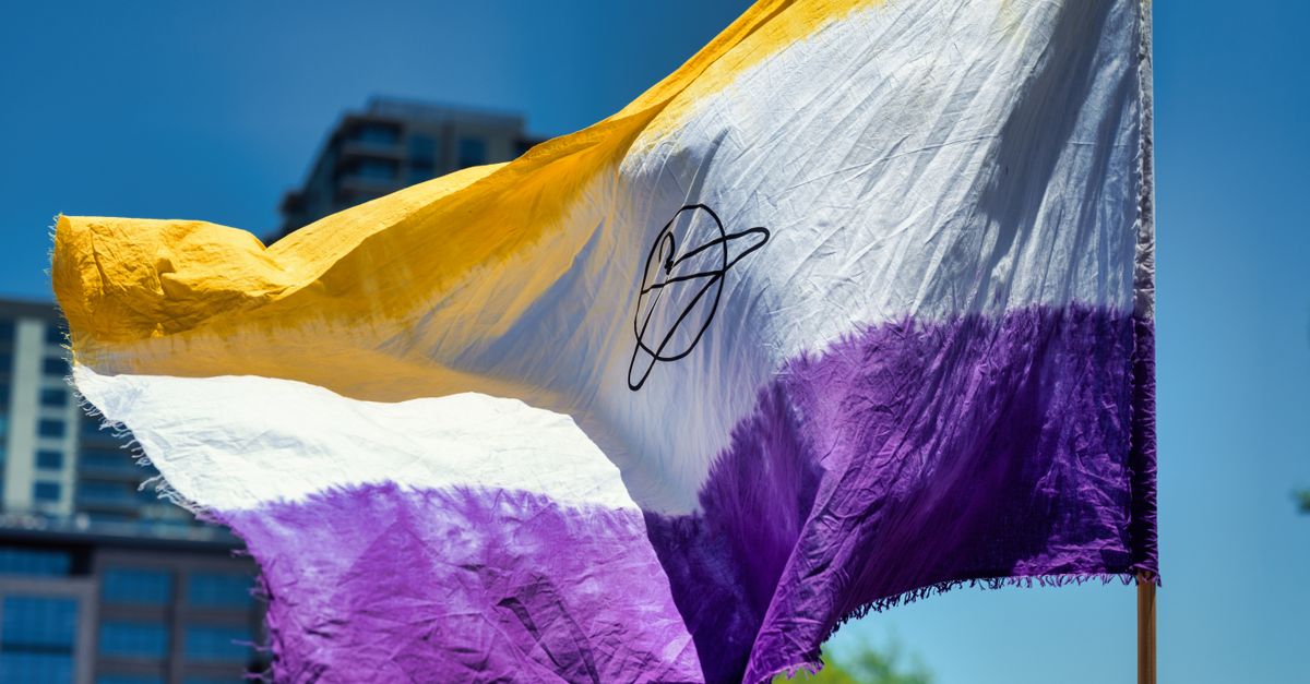 Close-up of a Womens Suffrage Flag at a Protest about Womens Rights ...
