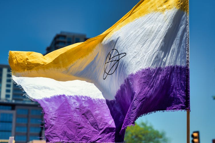 Close-up Of A Womens Suffrage Flag At A Protest About Womens Rights 