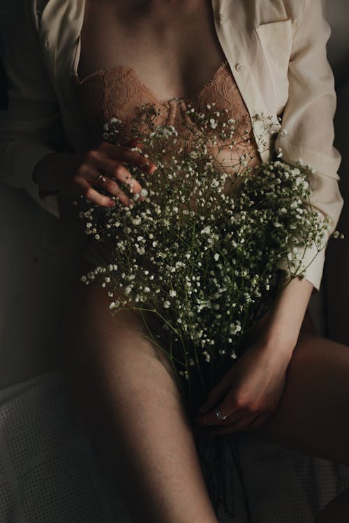 Free Flower Bouquet on Female Body Stock Photo