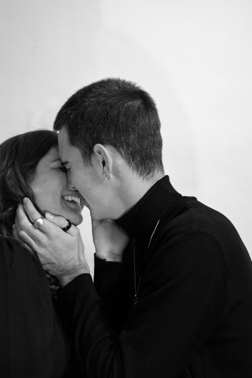 Monochrome Photo of Romantic Couple 