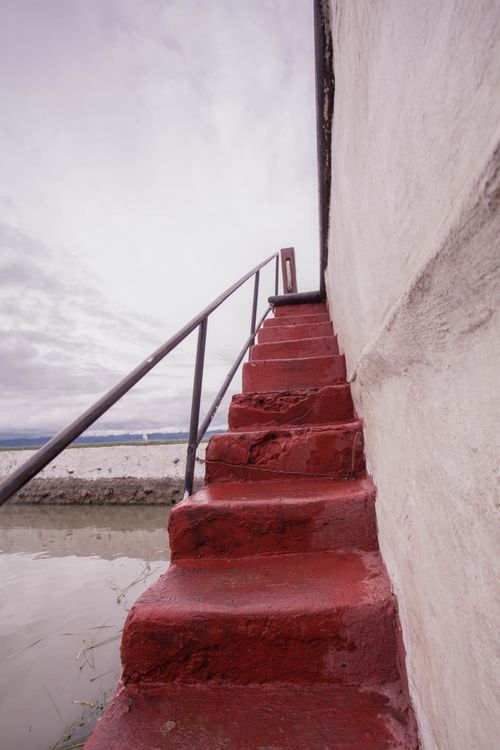 Free stock photo of blue sky, red, stairs Stock Photo