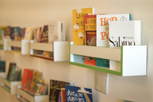 Free Books on Bookshelves Stock Photo