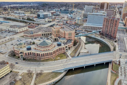 Buildings and Bridge in City