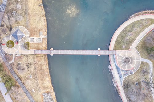 俯視圖, 木橋, 河 的 免费素材图片
