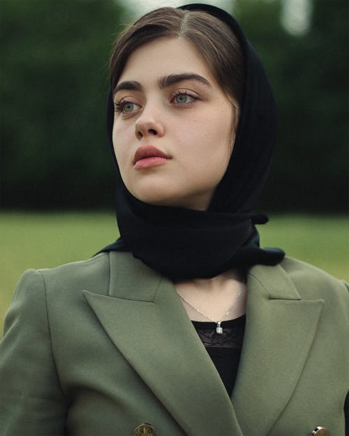 Portrait of Woman with Headscarf and Green Jacket